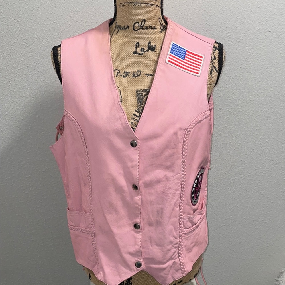 Jamin Leather Pink Women's Vest with Unique Patches